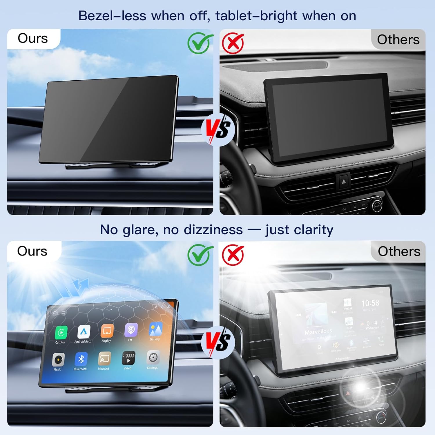 9 Inch Wireless Carplay Screen With Backup Camera encalife