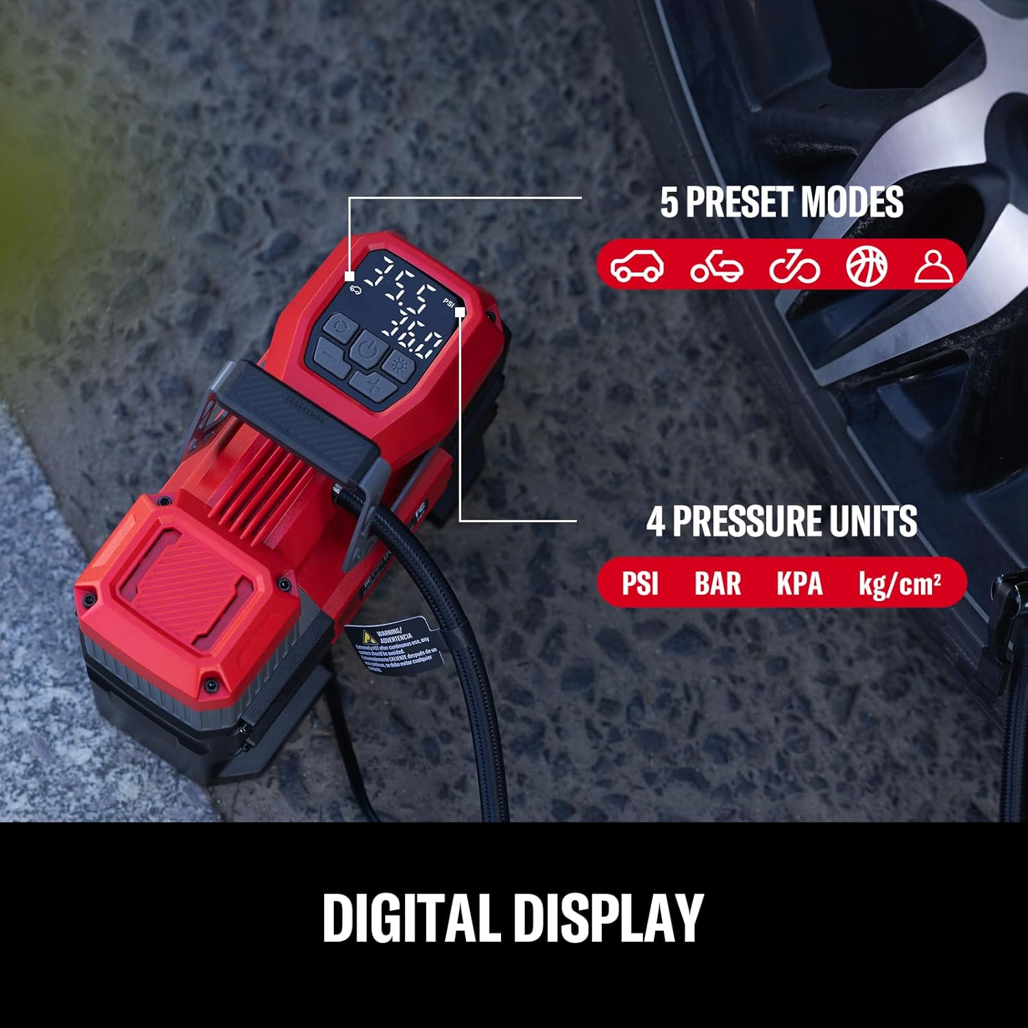 Compact 150PSI Tire Inflator With LED Light encalife