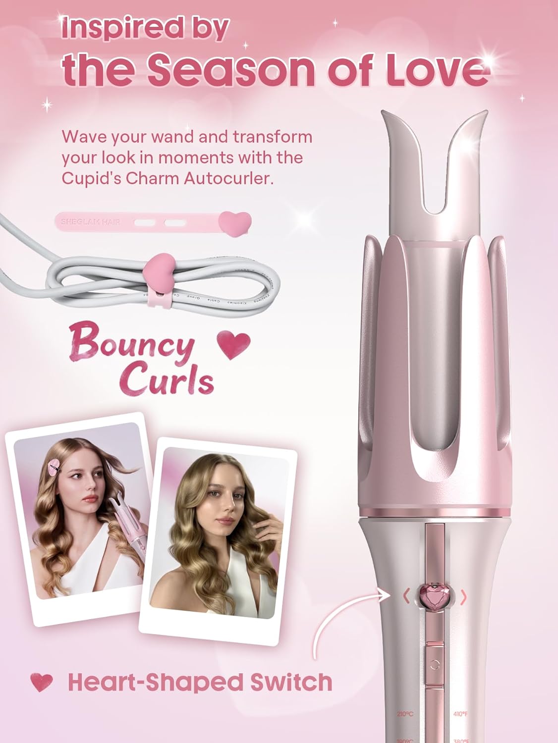 Pink Automatic Curling Iron | SHEGLAM Gift Hair Curler encalife