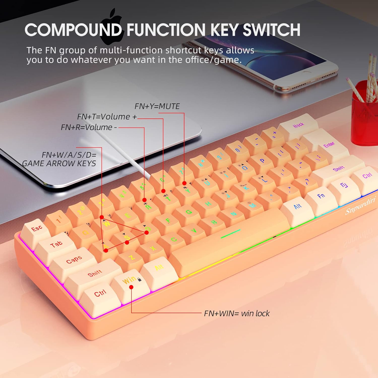 Gaming Keyboard 60% RGB Wired I Ultra‑Compact encalife