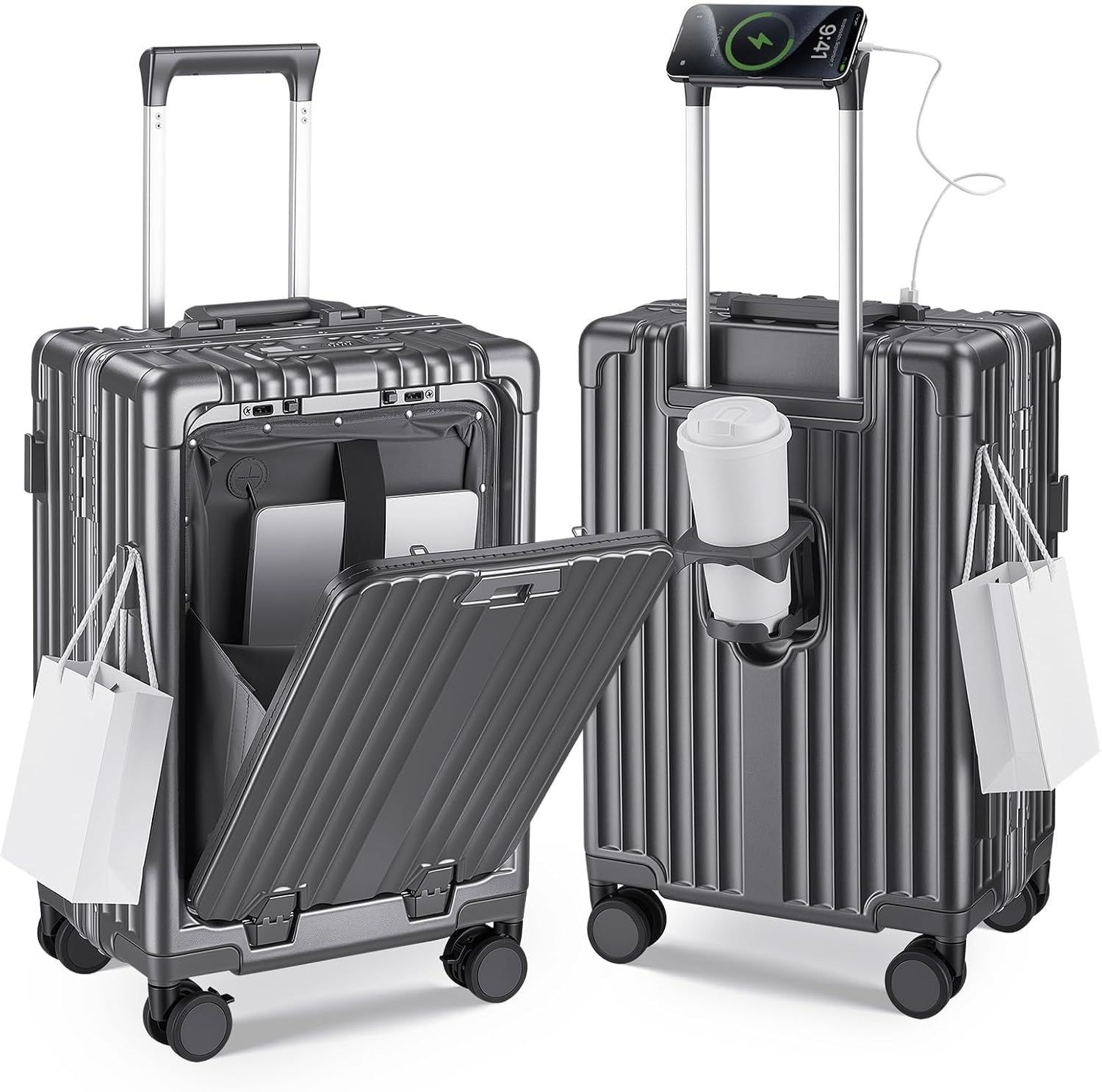 Aluminum Frame Carry On Luggage with USB Charging encalife