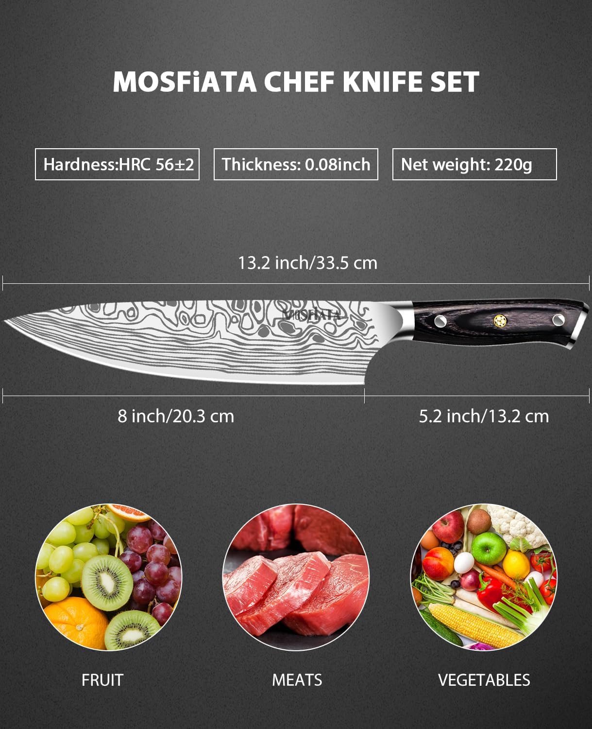 8” Professional Chef Knife – German High Carbon Steel, Razor Sharp encalife