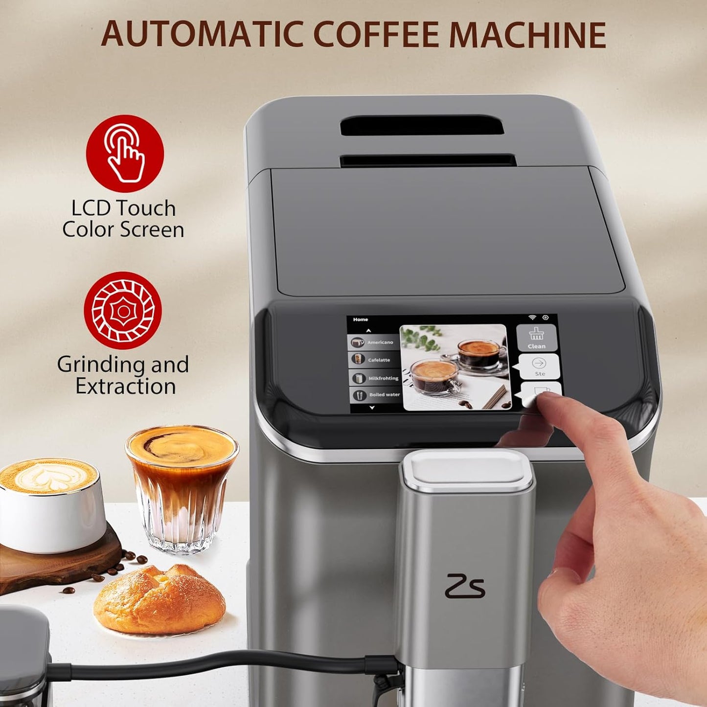 Automatic Espresso Maker with Grinder & Milk Frother encalife