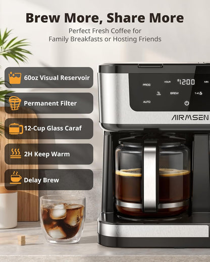 12-Cup Programmable Dual Single Serve Coffee Maker encalife