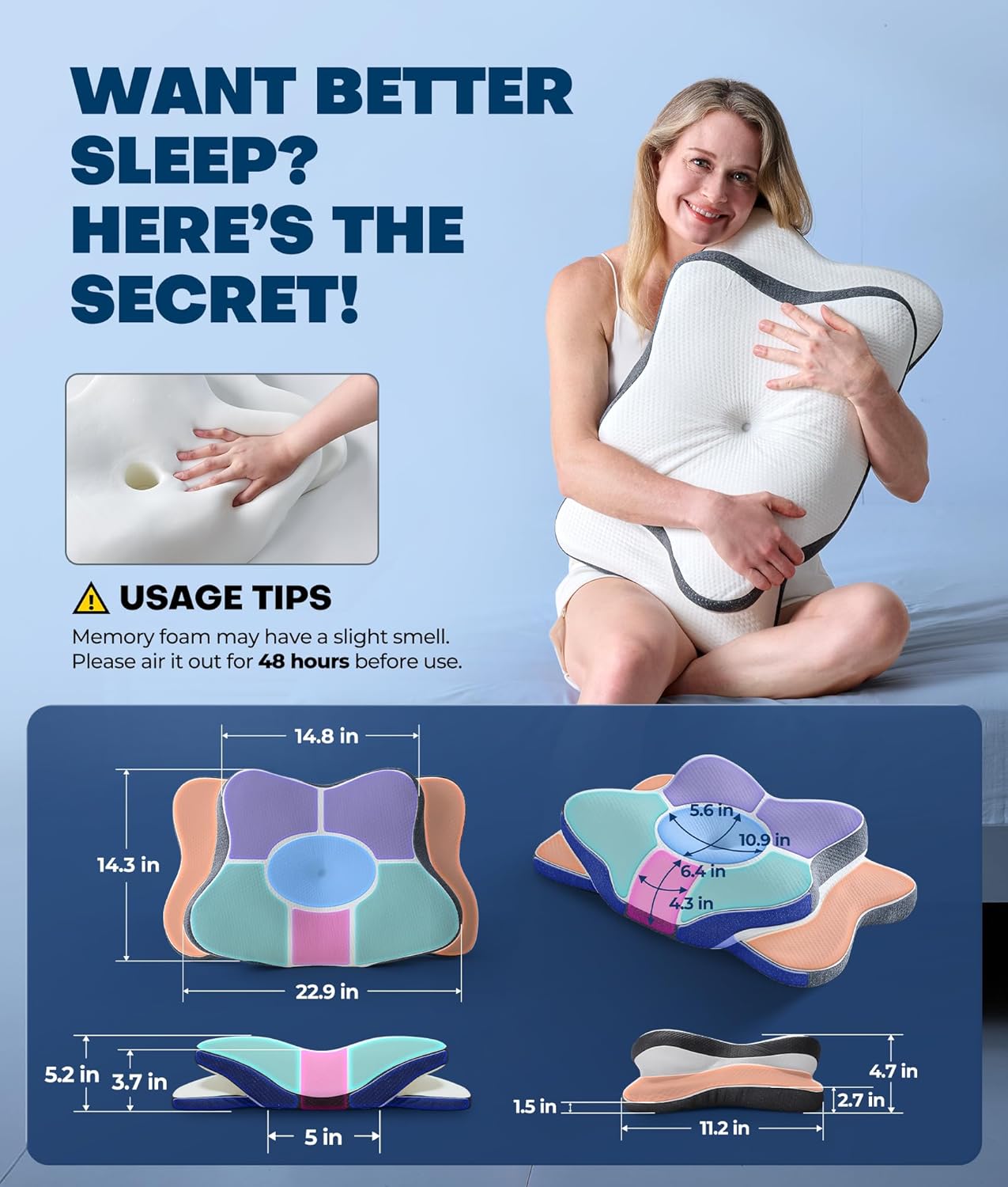 Cervical Neck Pillow | Memory Foam Pain Relief Ergonomic Pillow encalife