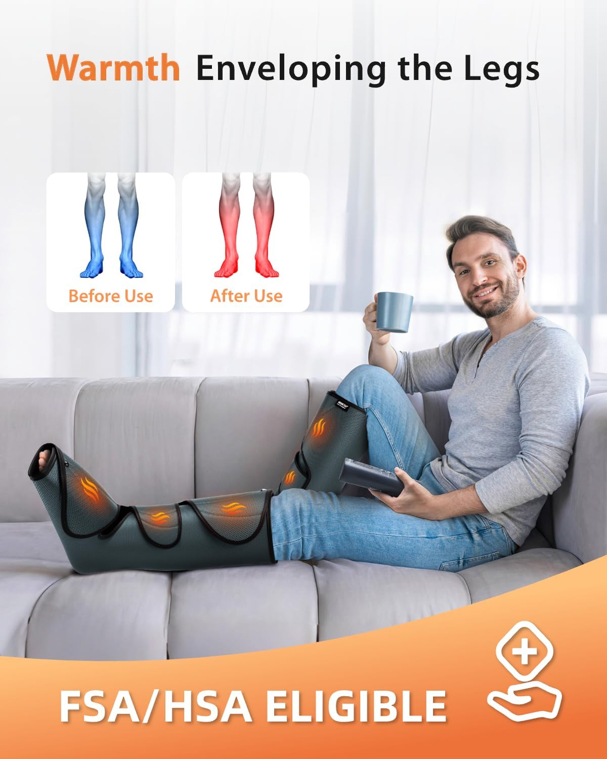 Air Compression Leg Massager with Soothing Heat encalife