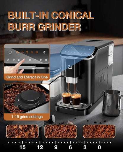 20 Bar Espresso Machine with Grinder &amp; Frother encalife