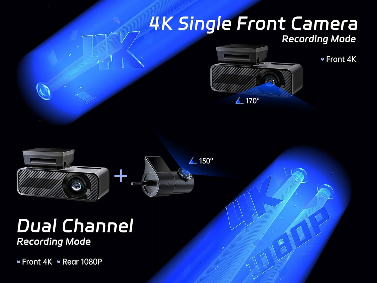 4K Dash Cam Front and Rear for Cars WiFi 64GB encalife