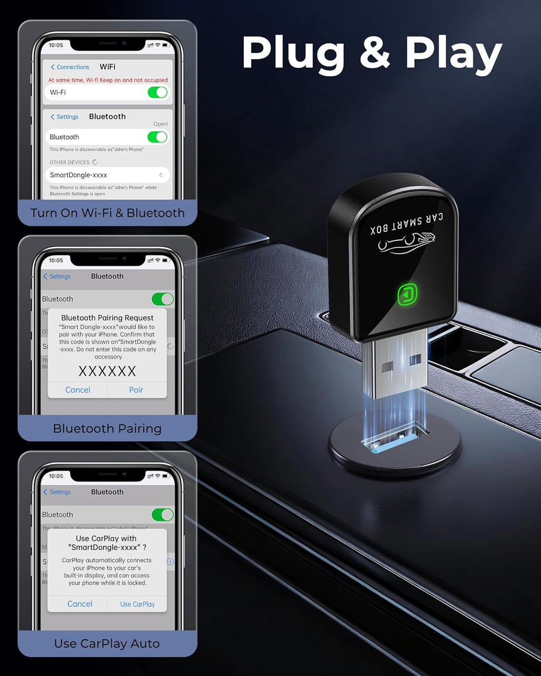 Wireless CarPlay Adapter Tiny Bluetooth Receiver encalife