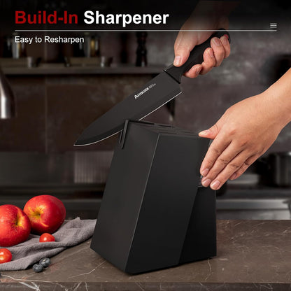 15-Piece Kitchen Knife Set with Block – German Steel, Built-in Sharpener encalife