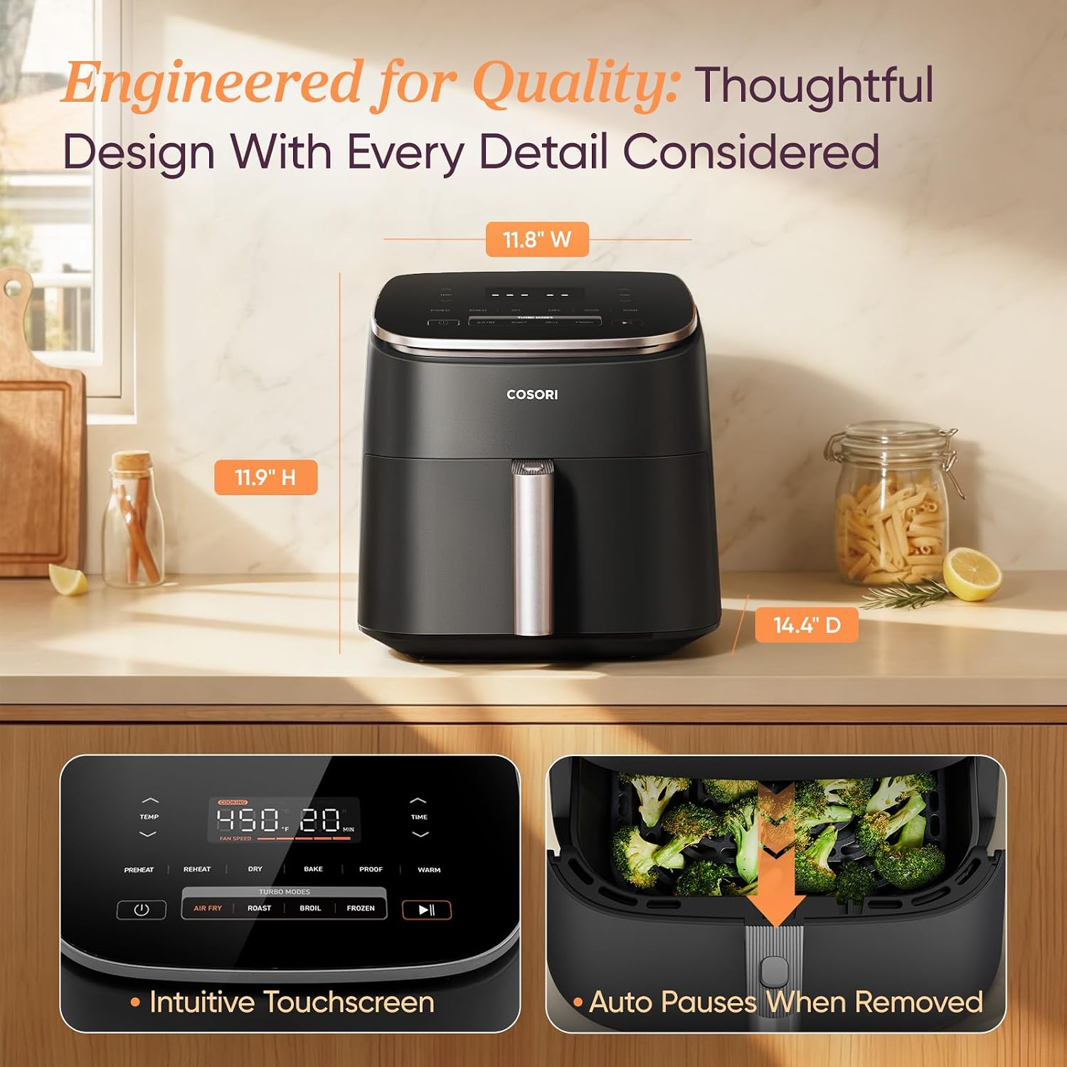 6-Quart 9-in-1 Ceramic Coated High-Speed Air Fryer encalife
