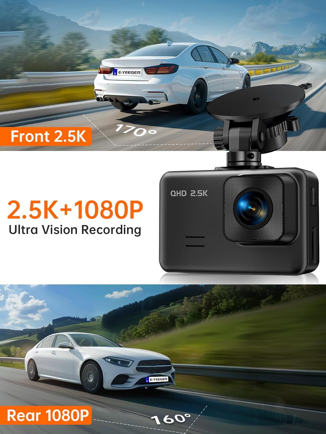 2.5K Front and Rear Dash Cam for Cars I Night Vision encalife
