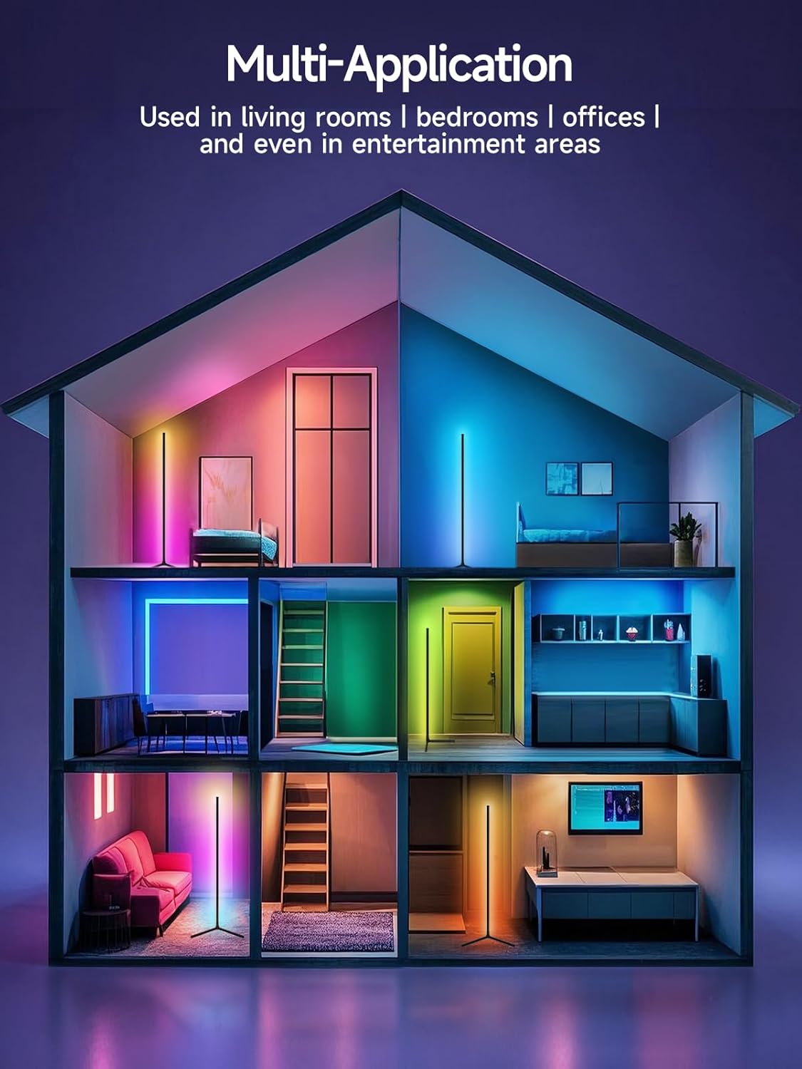 RGB Lighting Corner Floor Lamp for Gaming Room encalife