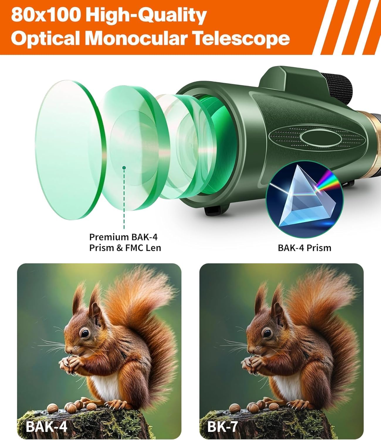 80x100 High Power Monocular I Tripod I Phone Adapter encalife
