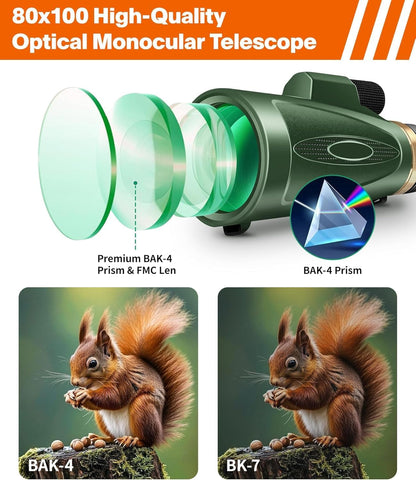 80x100 High Power Monocular I Tripod I Phone Adapter encalife