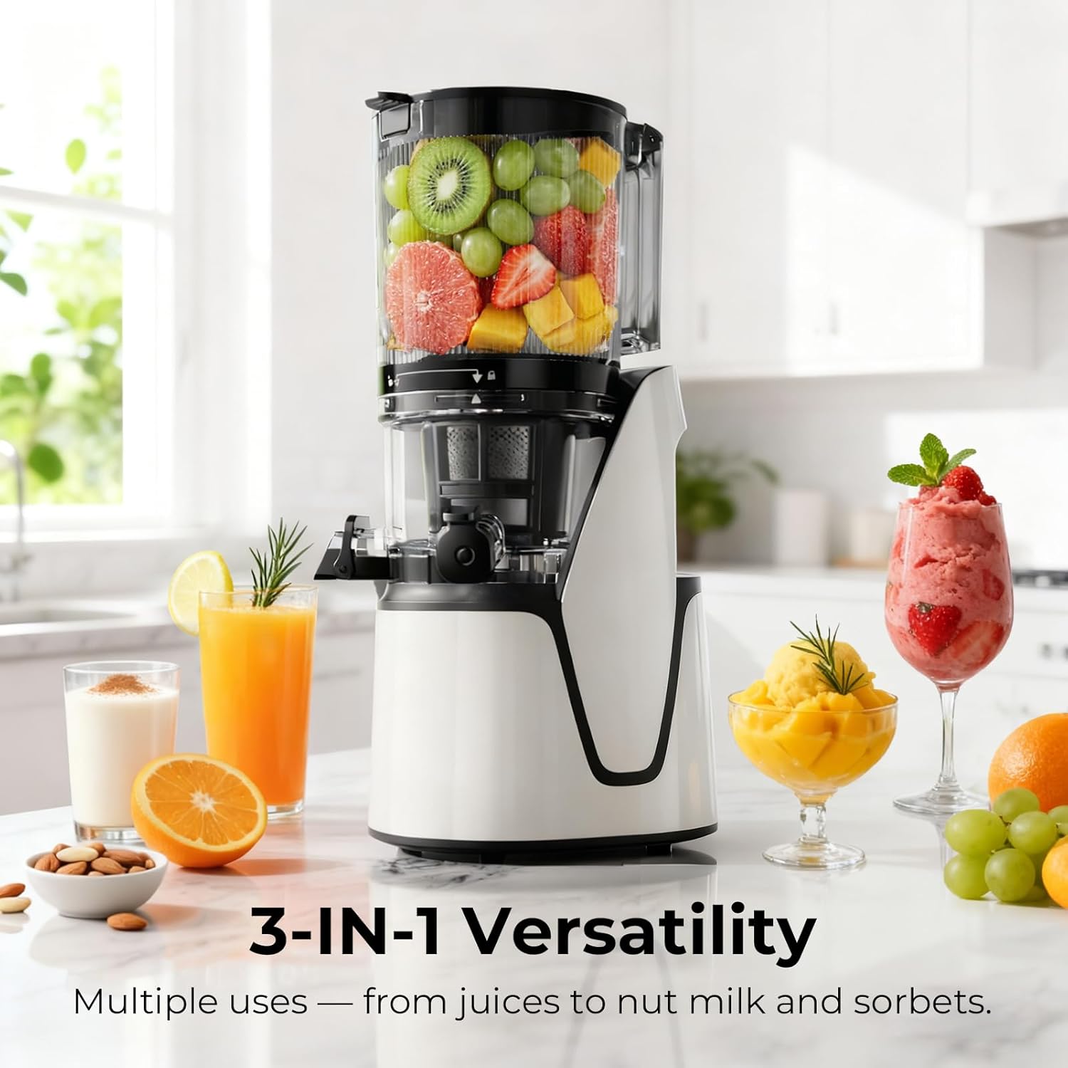 Electric Cold Press Juicer | 3-in-1 Wide Chute Juice Machine encalife