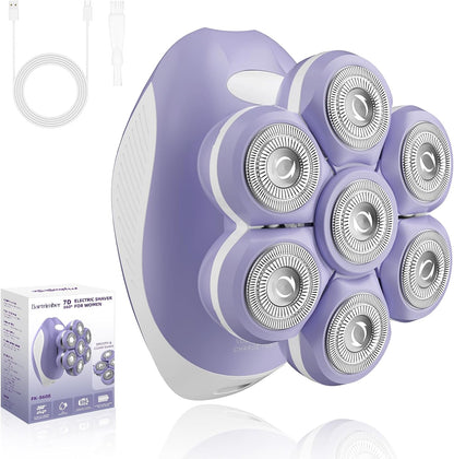 7D electric razor women use for legs, face, underarms, bikini line, and full-body hair removal with waterproof wet and dry functionality.