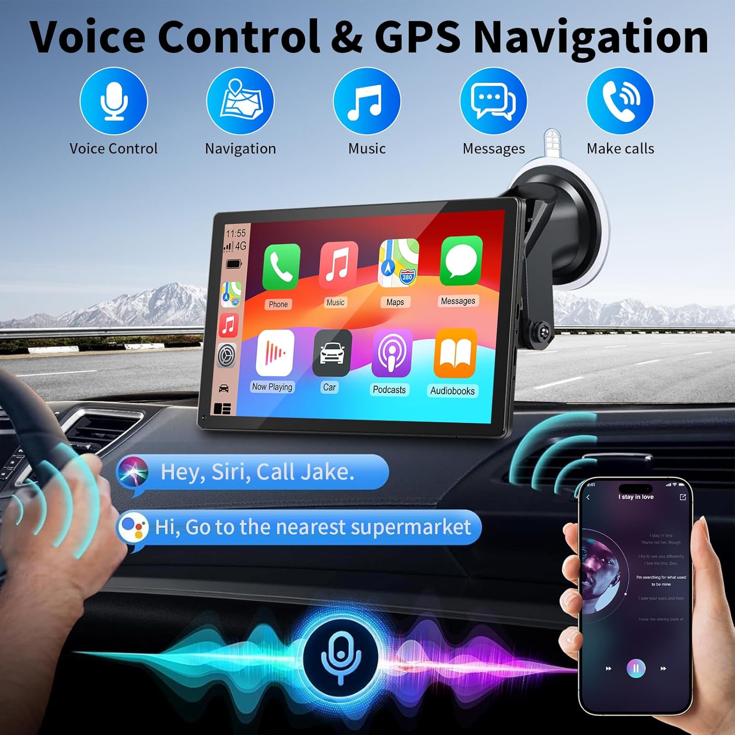 9 Inch Wireless Carplay Screen Portable Touchscreen encalife