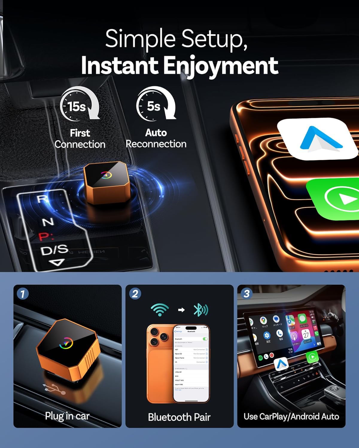 Wireless CarPlay & Auto Adapter | Plug & Play CarPlay Dongle encalife