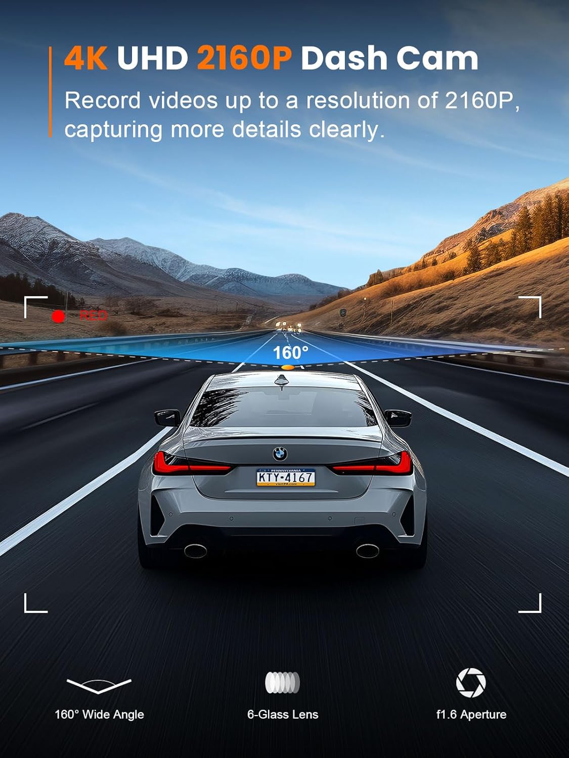 4K Dash Cam for Cars I WiFi & 64GB Card encalife