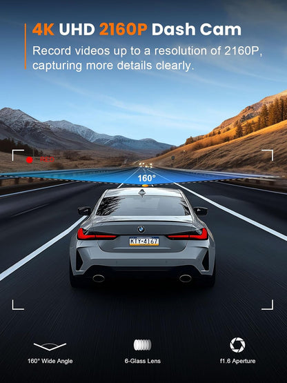 4K Dash Cam Front With 5GHz WiFi Recording encalife