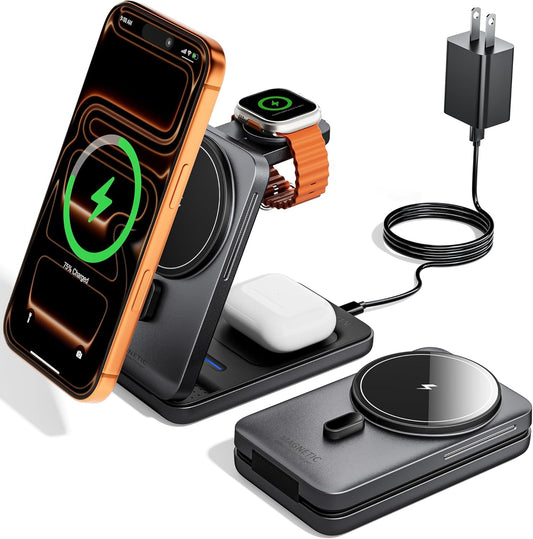 Foldable 3-in-1 Magnetic Travel Charging Station Set encalife