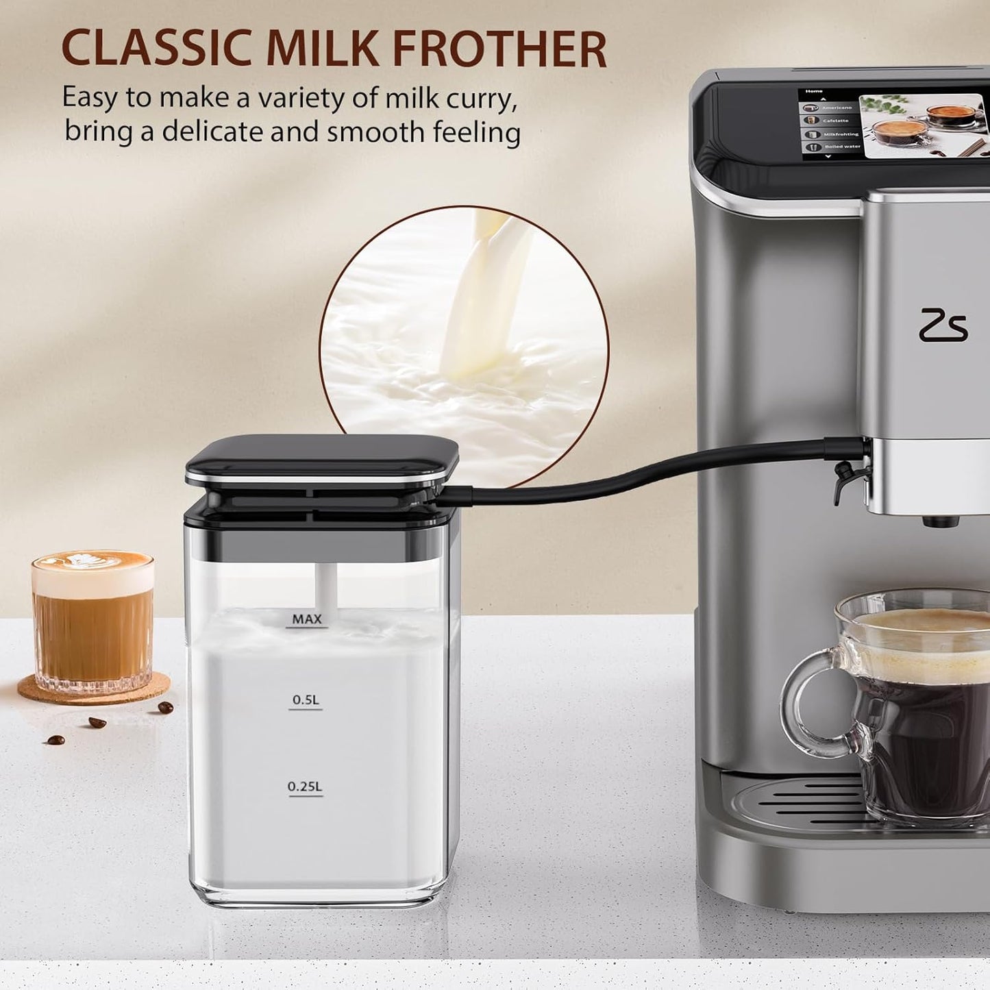Automatic Espresso Maker with Grinder & Milk Frother encalife