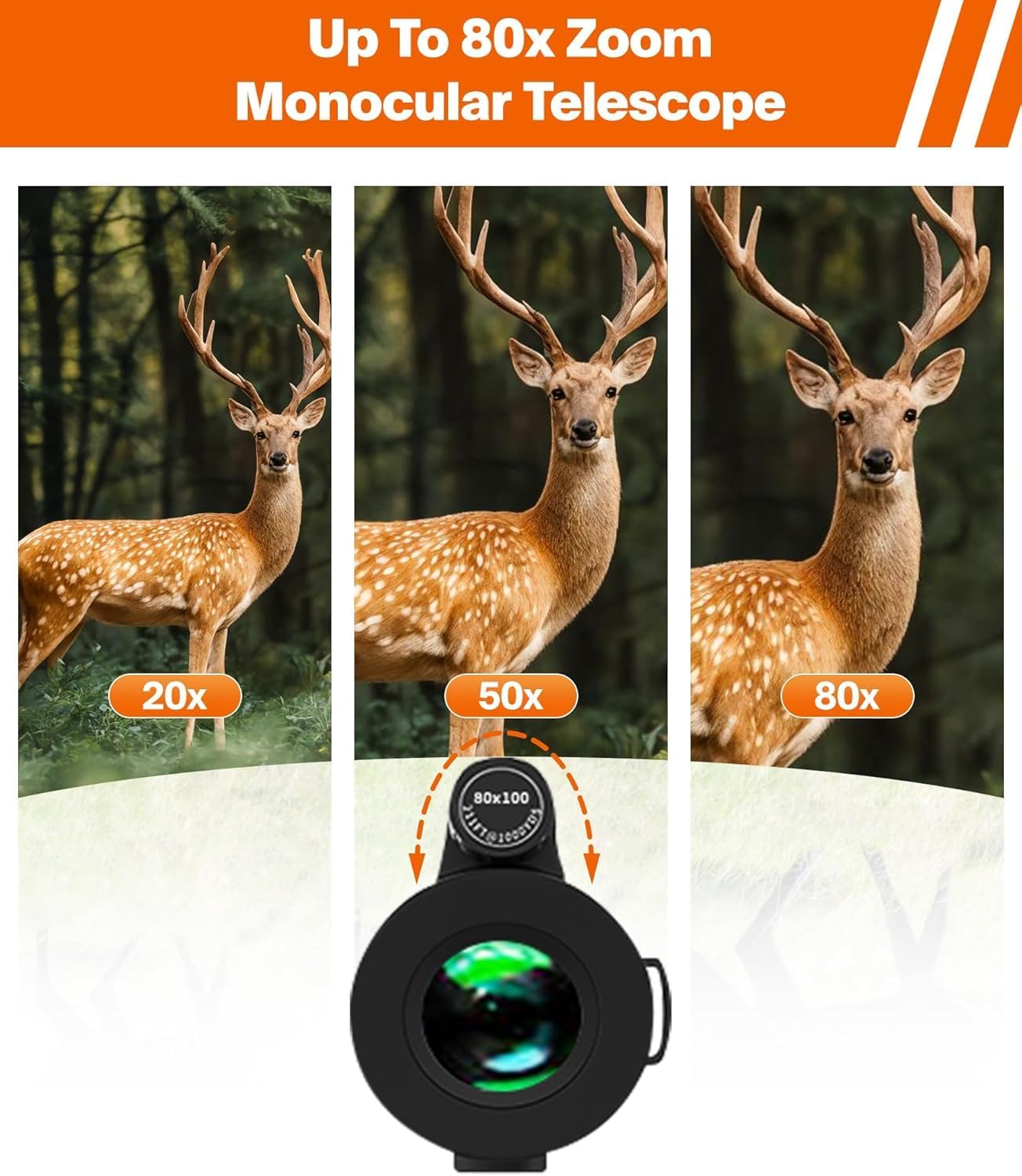 80x100 High Power Monocular I Tripod I Phone Adapter encalife