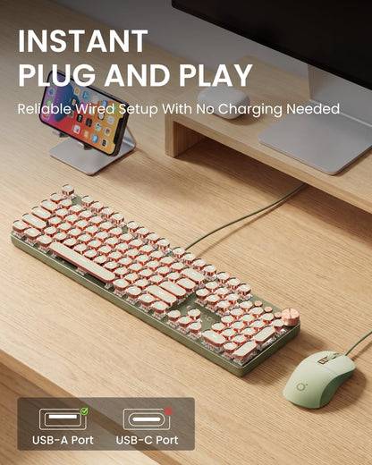 Gaming Typewriter Keyboard Mouse Combo RGB Retro encalife