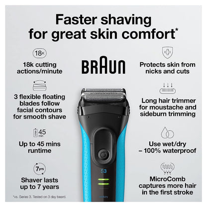 Braun Series 3 Electric Razor Men Wet Dry Shaver encalife