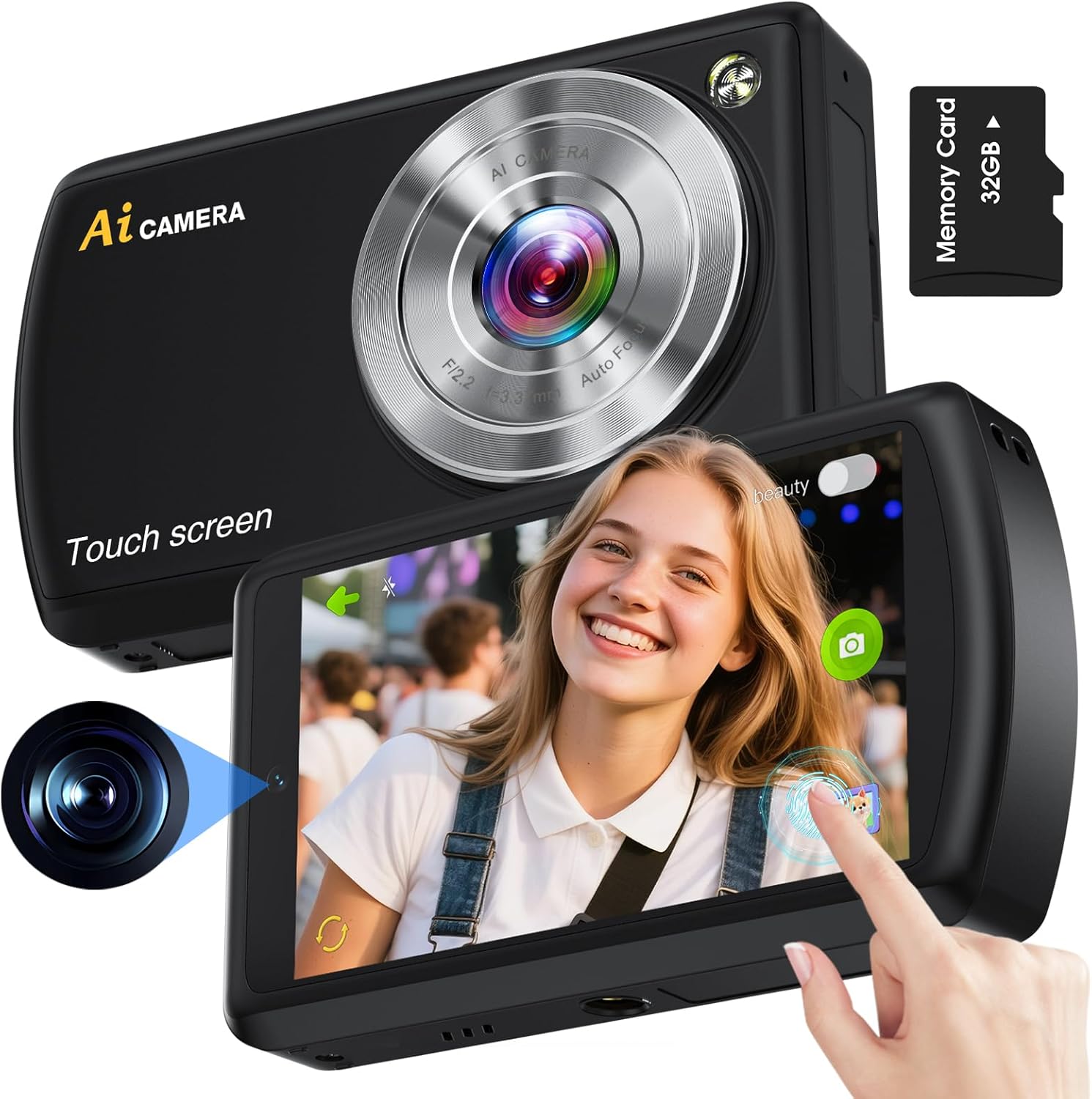 AI Digital Camera with Autofocus – Smart Dual Lens Camera for Beginners