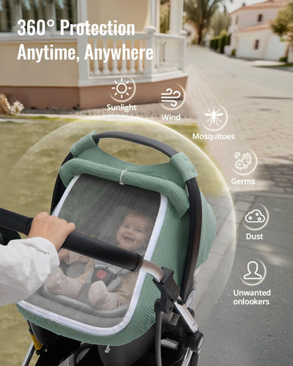 Breathable Baby Car Seat Canopy Cover Muslin Green encalife