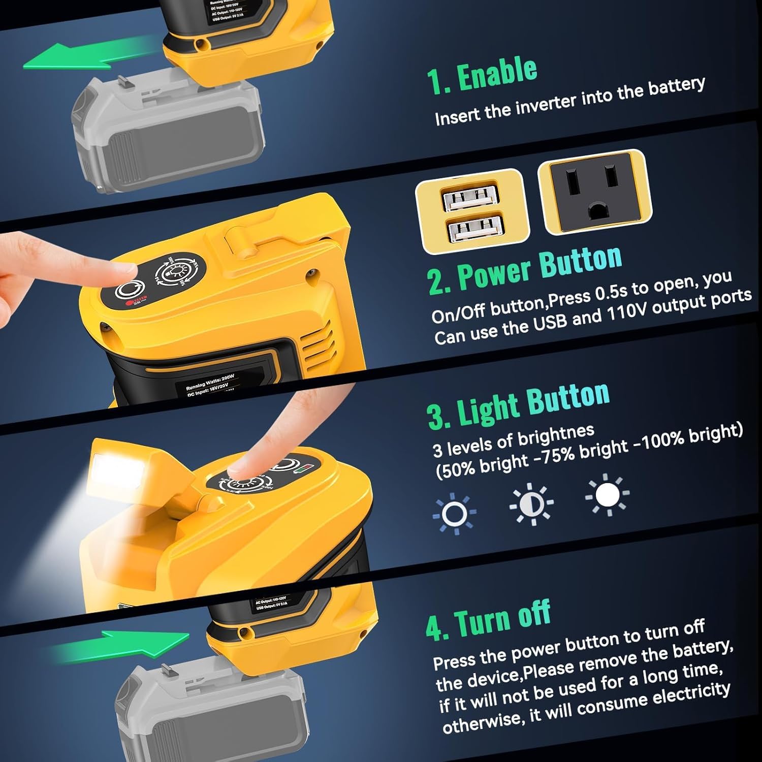 200W Power Inverter DeWalt Battery Portable encalife