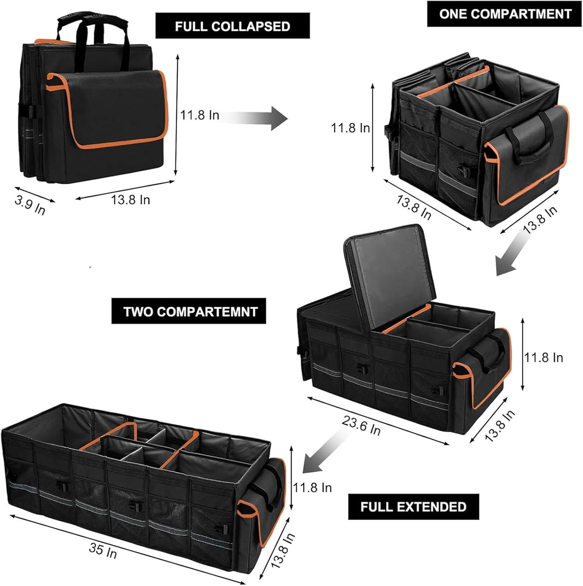 Collapsible Car Trunk Organizer with Removable Cooler encalife