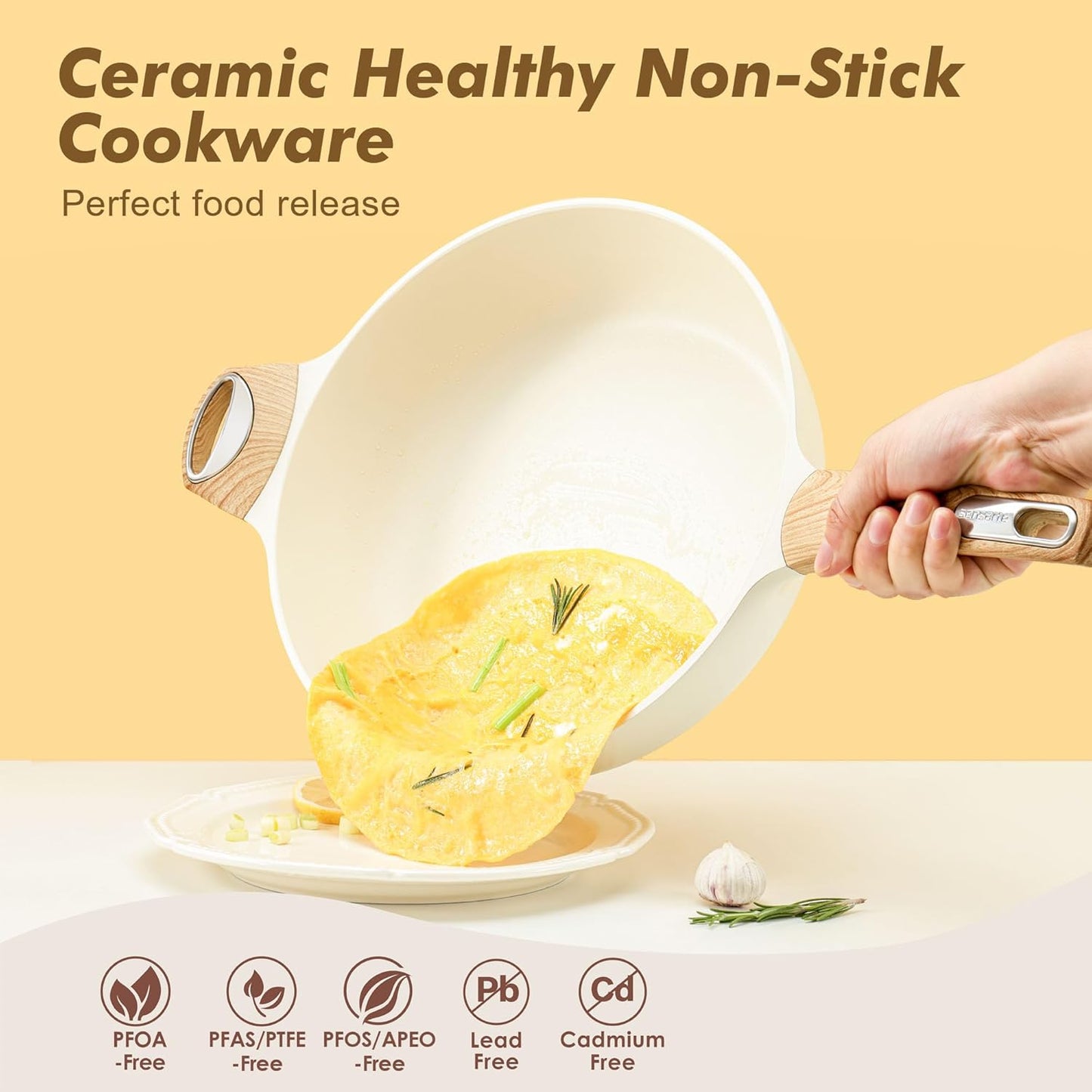 Nonstick Frying Pan with Lid I 12 Inch Ceramic encalife