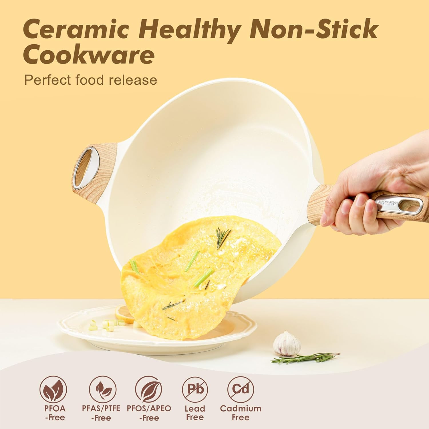 Nonstick Frying Pan with Lid I 12 Inch Ceramic encalife