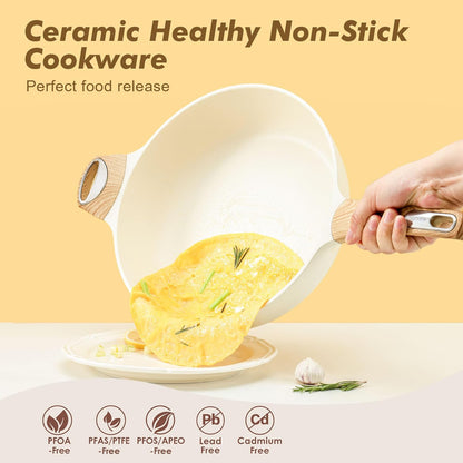 Nonstick Frying Pan with Lid I 12 Inch Ceramic encalife
