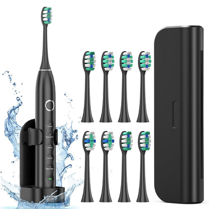 EncaLife Sonic Electric Toothbrush – Rechargeable, 8 Brush Heads, Travel Case, Long Battery
