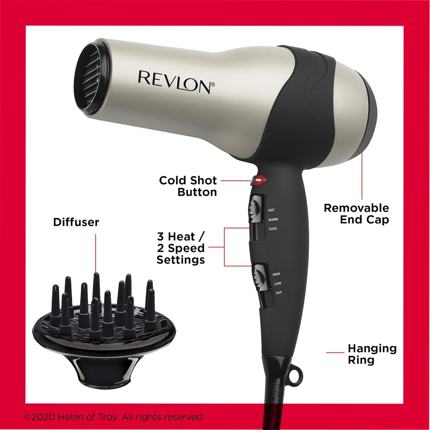 REVLON Turbo Hair Dryer | 1875 Watts of Maximum Shine, Fast Dry (Silver) encalife