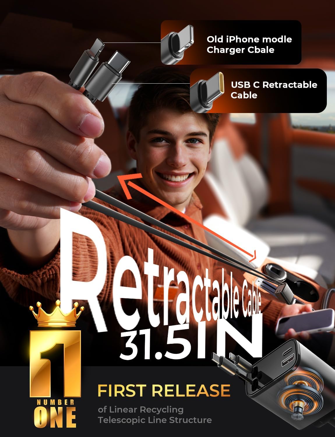 84W Retractable Car Charger 4 in 1 encalife