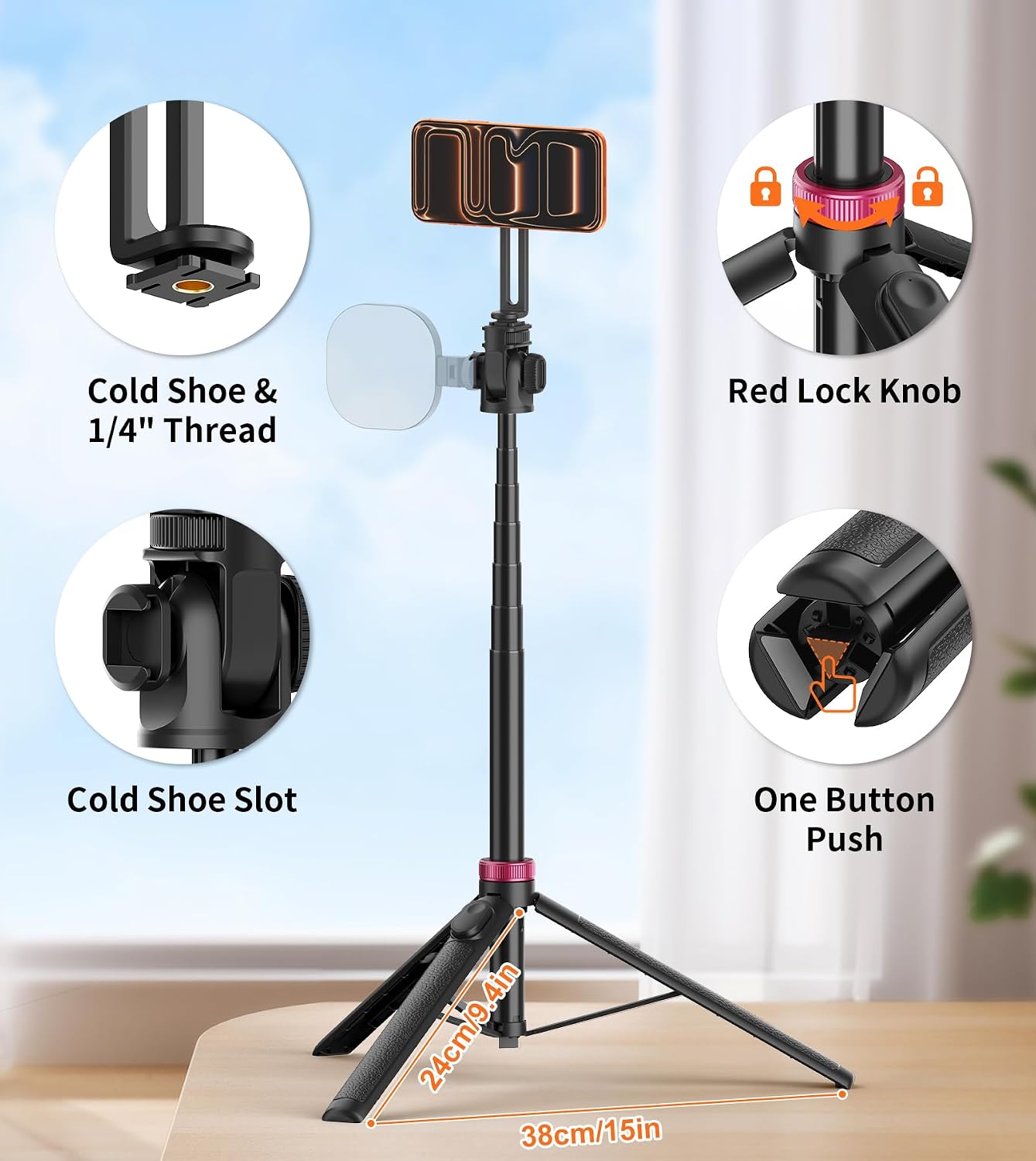 69-Inch Magnetic Phone Tripod With Rechargeable Remote encalife