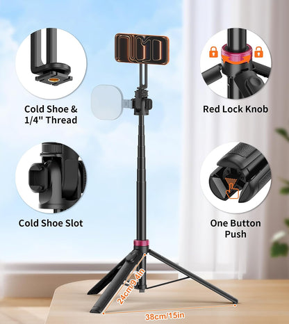 69-Inch Magnetic Phone Tripod With Rechargeable Remote encalife