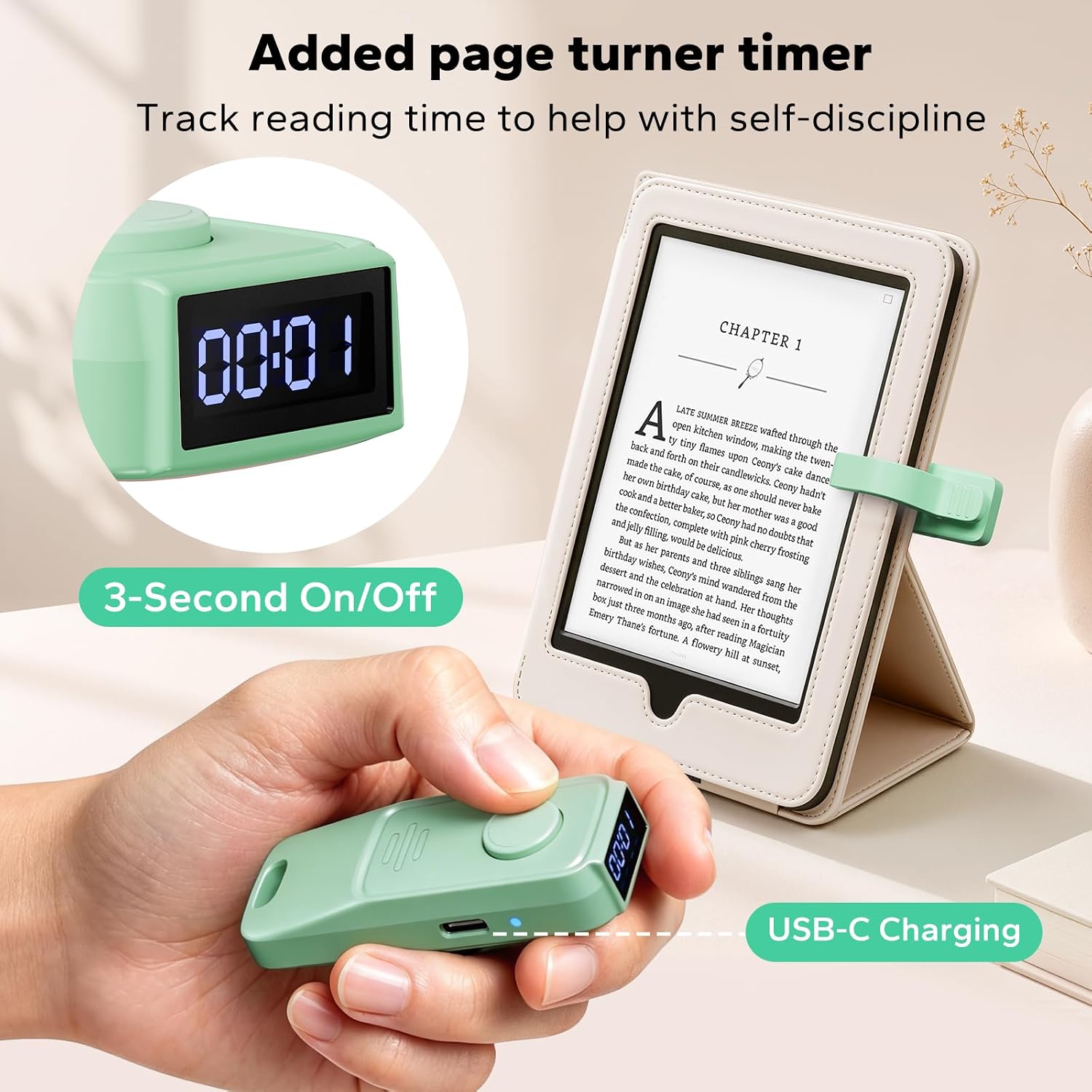 Green Page Turner With Light and Timer encalife