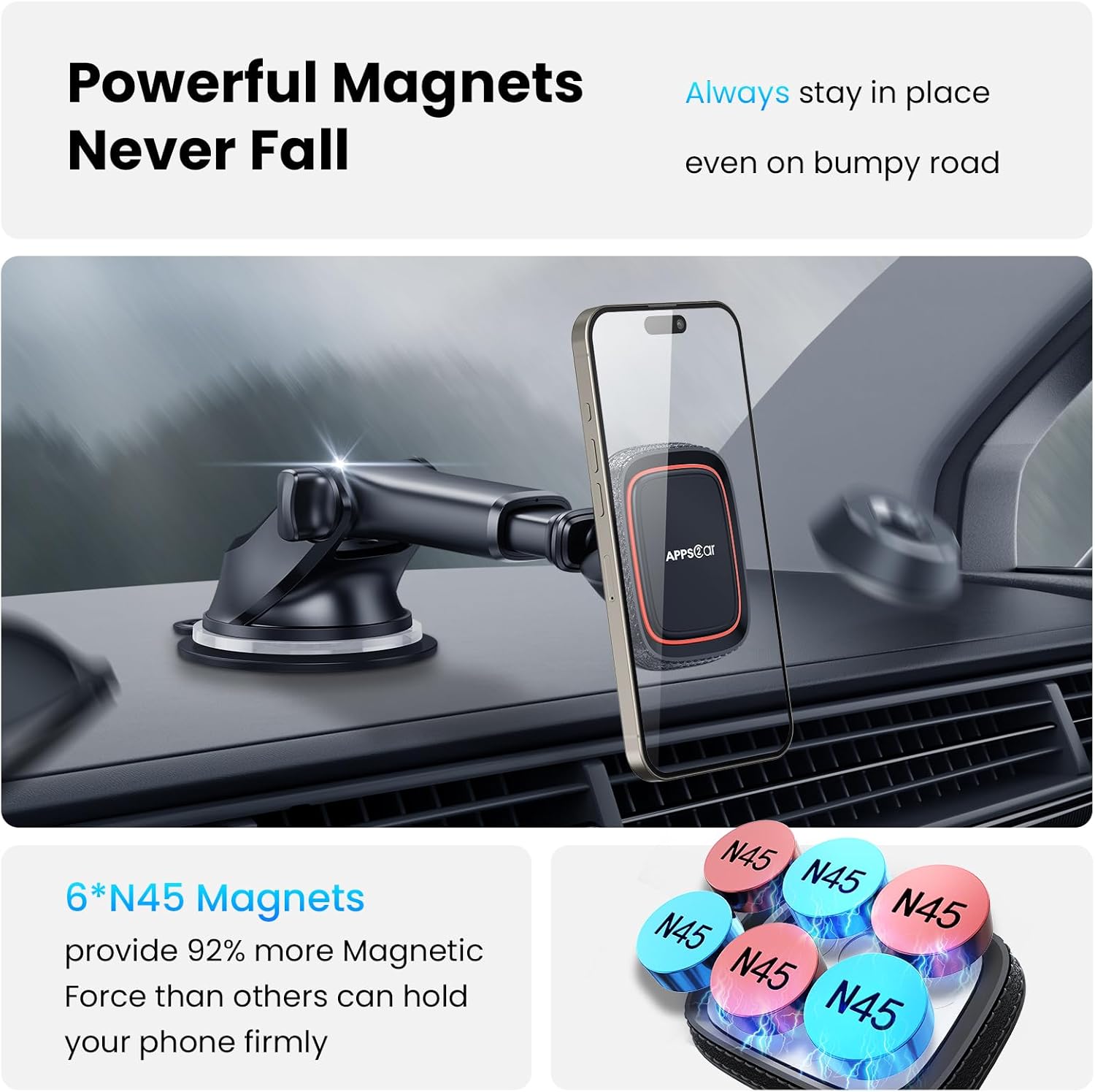 Magnetic Car Phone Mount Telescopic Suction encalife