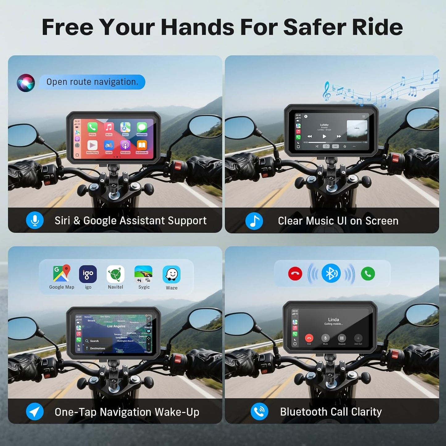 6.25 Inch Motorcycle Carplay Screen Wireless GPS encalife
