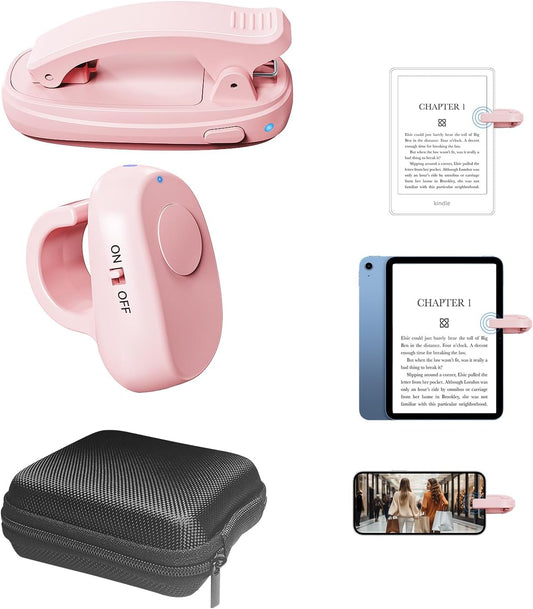 Pink Ring Page Turner worn on a finger for comfortable one hand Kindle reading on the couch.
