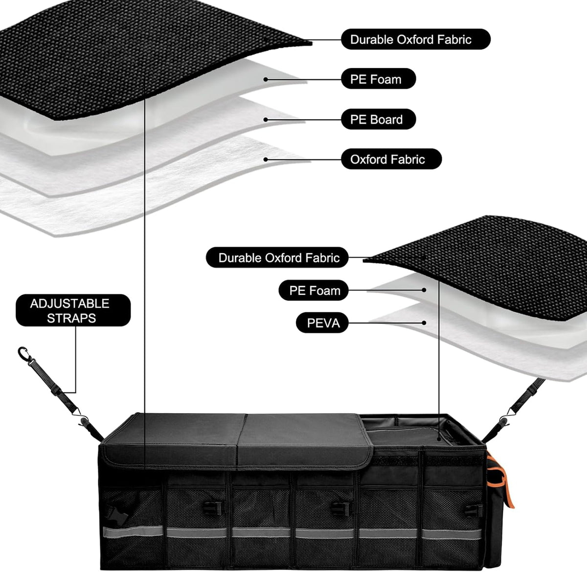 Collapsible Car Trunk Organizer with Removable Cooler encalife