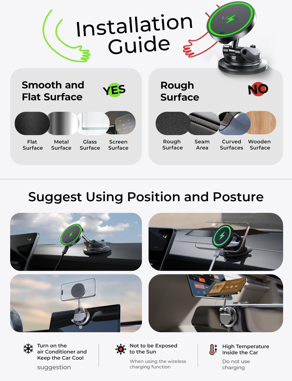 Magnetic MagSafe Car Mount Phone Charger Lever-Lock encalife