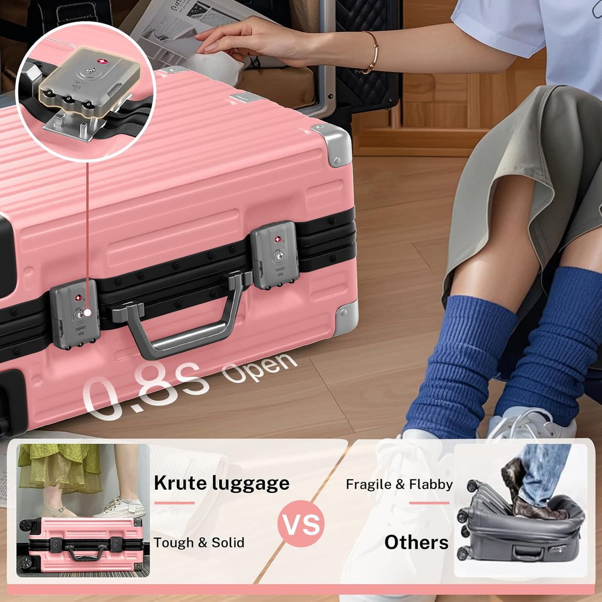 Zipperless Aluminum Frame Carry On Luggage encalife