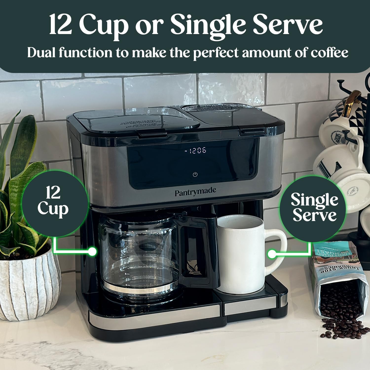 Dual Brew Coffee Maker | 12 Cup & Single Serve K-Cup Machine with Touchscreen encalife